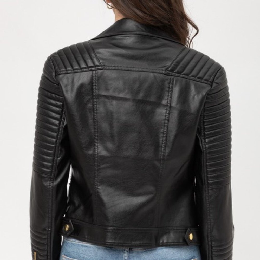 *ONLY 1 LEFT*  Faux Leather Moto Jacket - Black - Picture 5 of 5